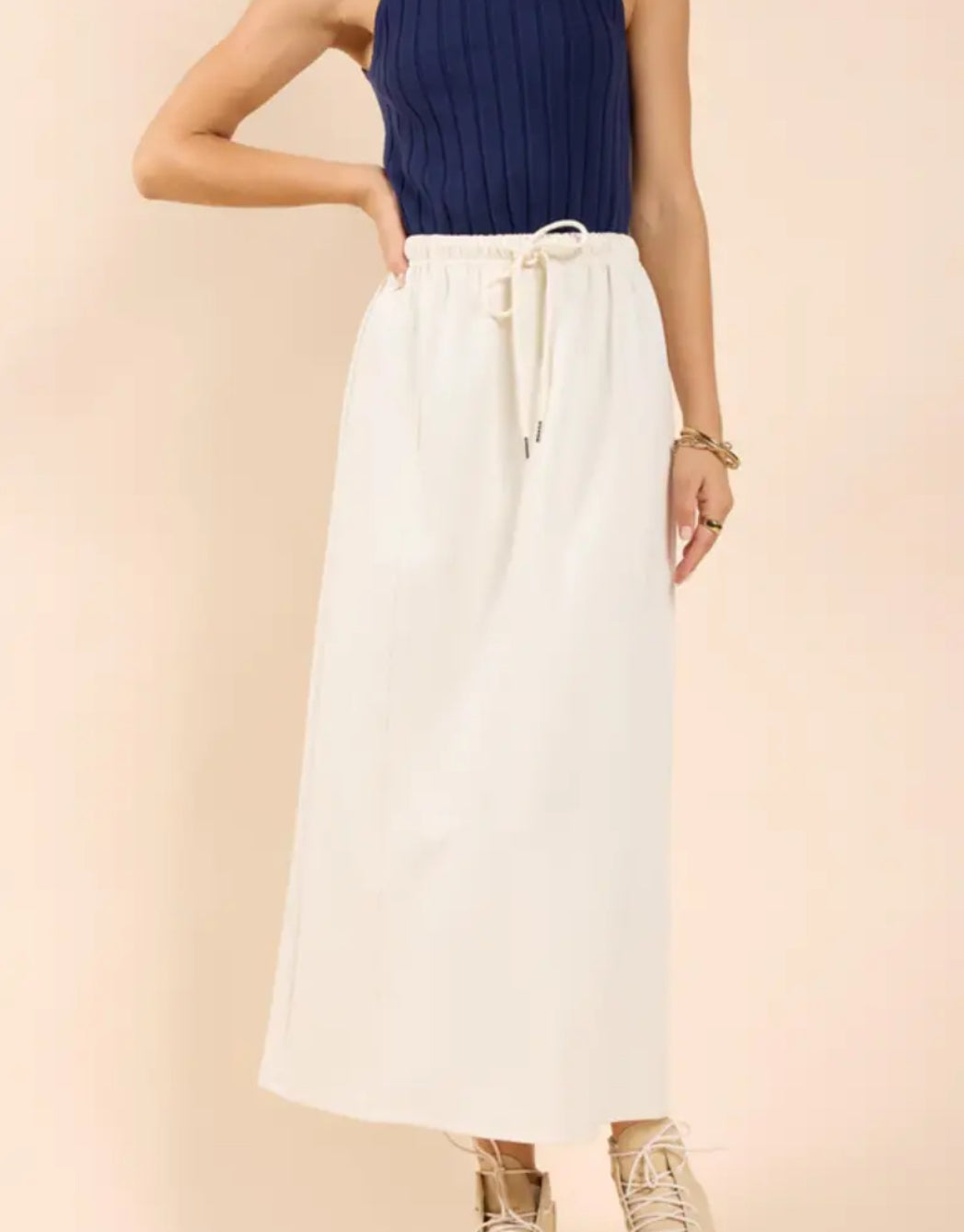 Lonestar Drawstring Midi Skirt with Back Slit