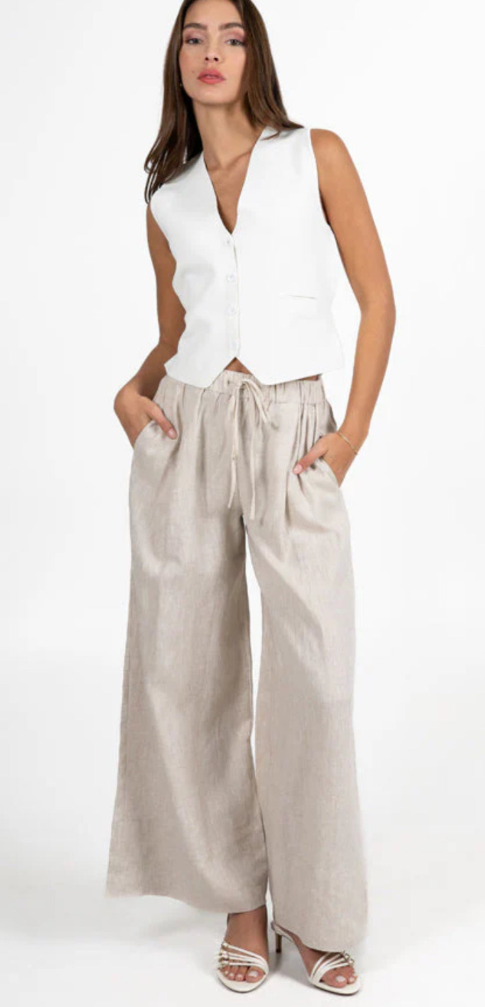 Rouched Waistband Linen Pant
