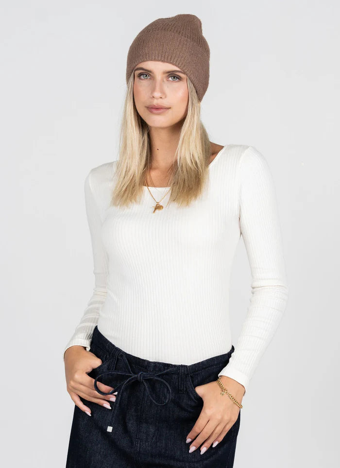 Fuzzy Ribbed Beanie Hat