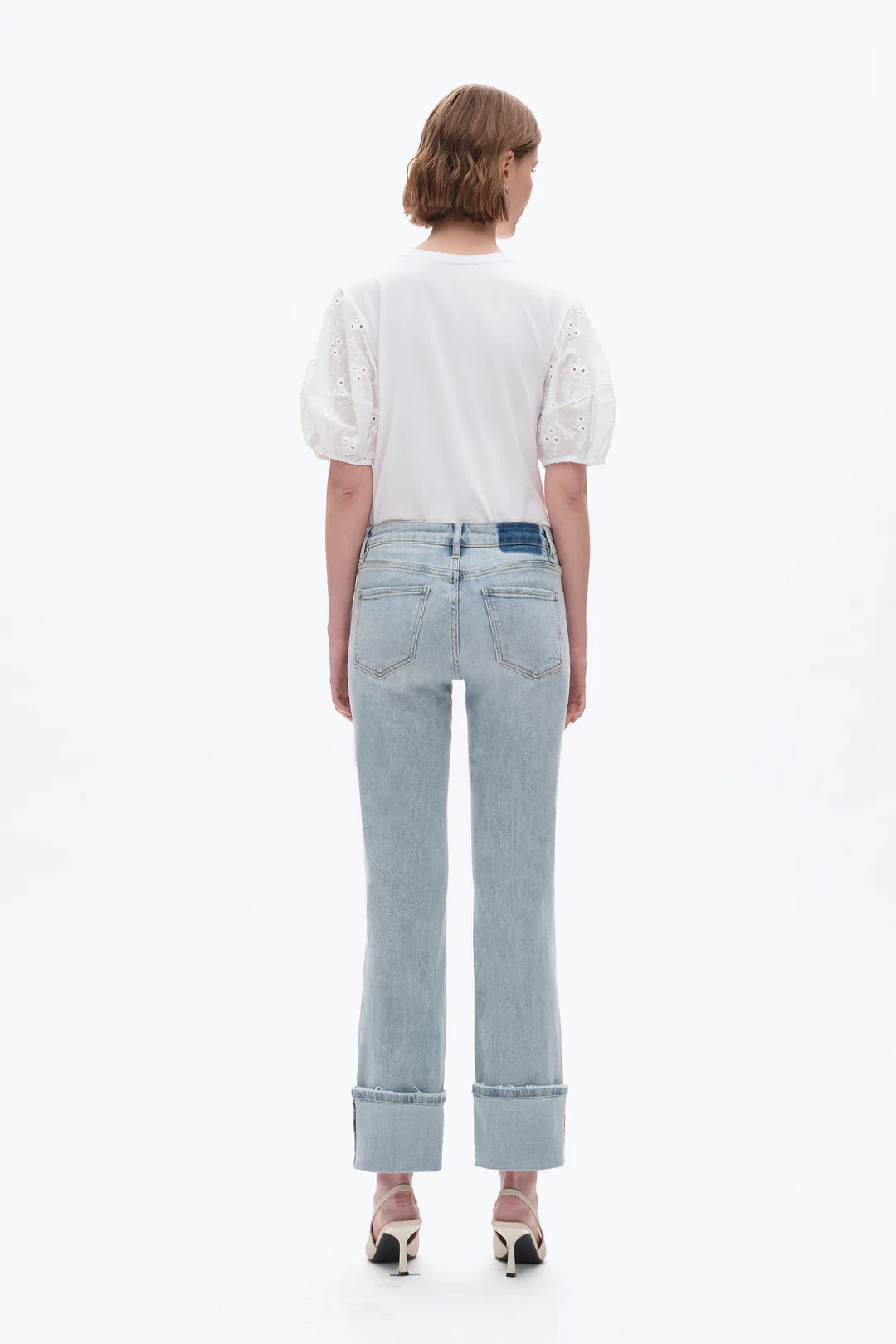 Flora Mid Rise Straight Cuffed Denim Jeans
