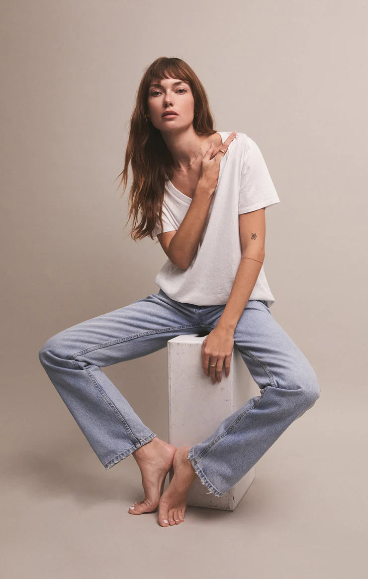 Girlfriend V-Neck Tee in White