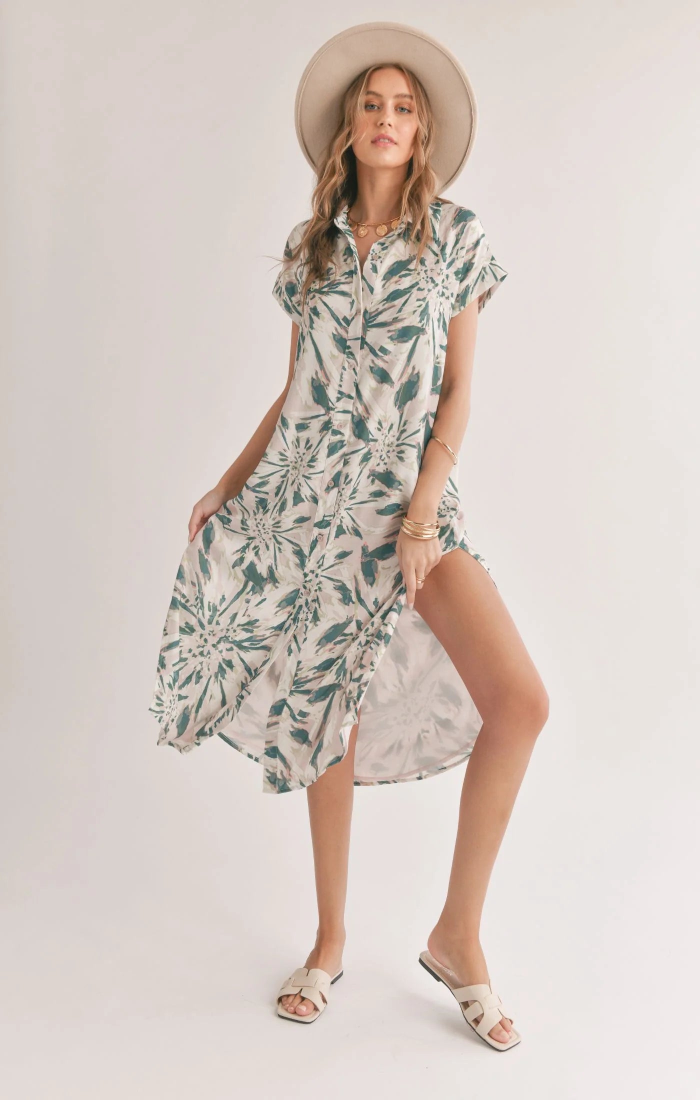 Moon and Back Button Down Maxi Shirt Dress