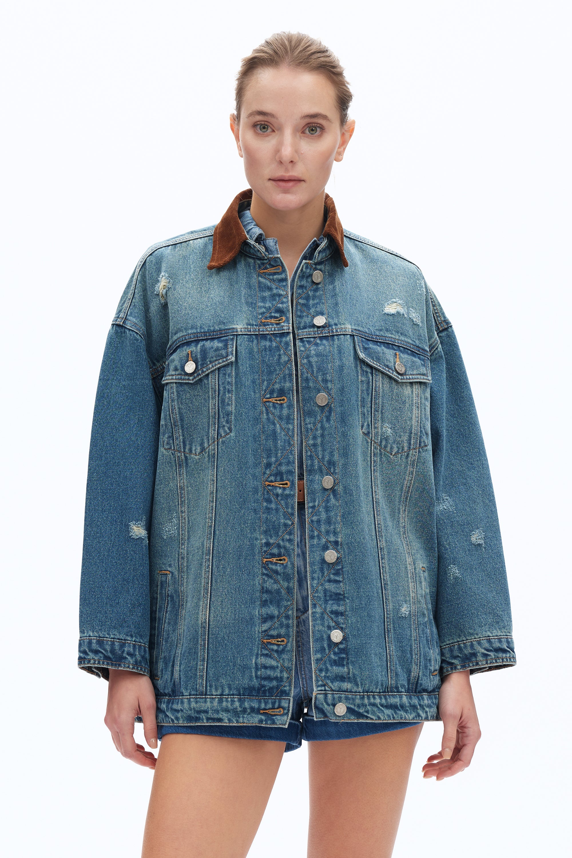 Loose Fitting Patchwork Denim Jacket by Bayeas