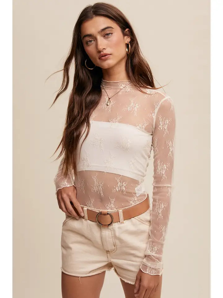 Sheer Long Sleeve Lace Top