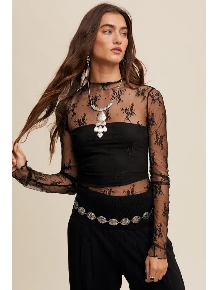 Sheer Long Sleeve Lace Top