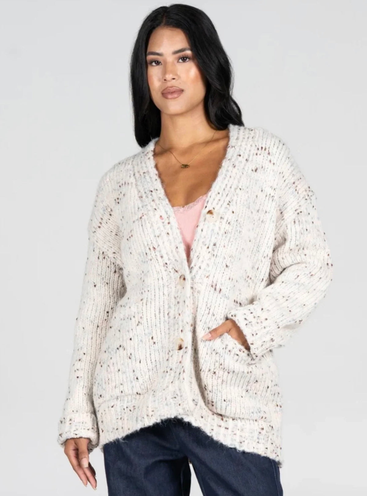 C'est Moi Mixed Yarn Relaxed Fit Cardigan