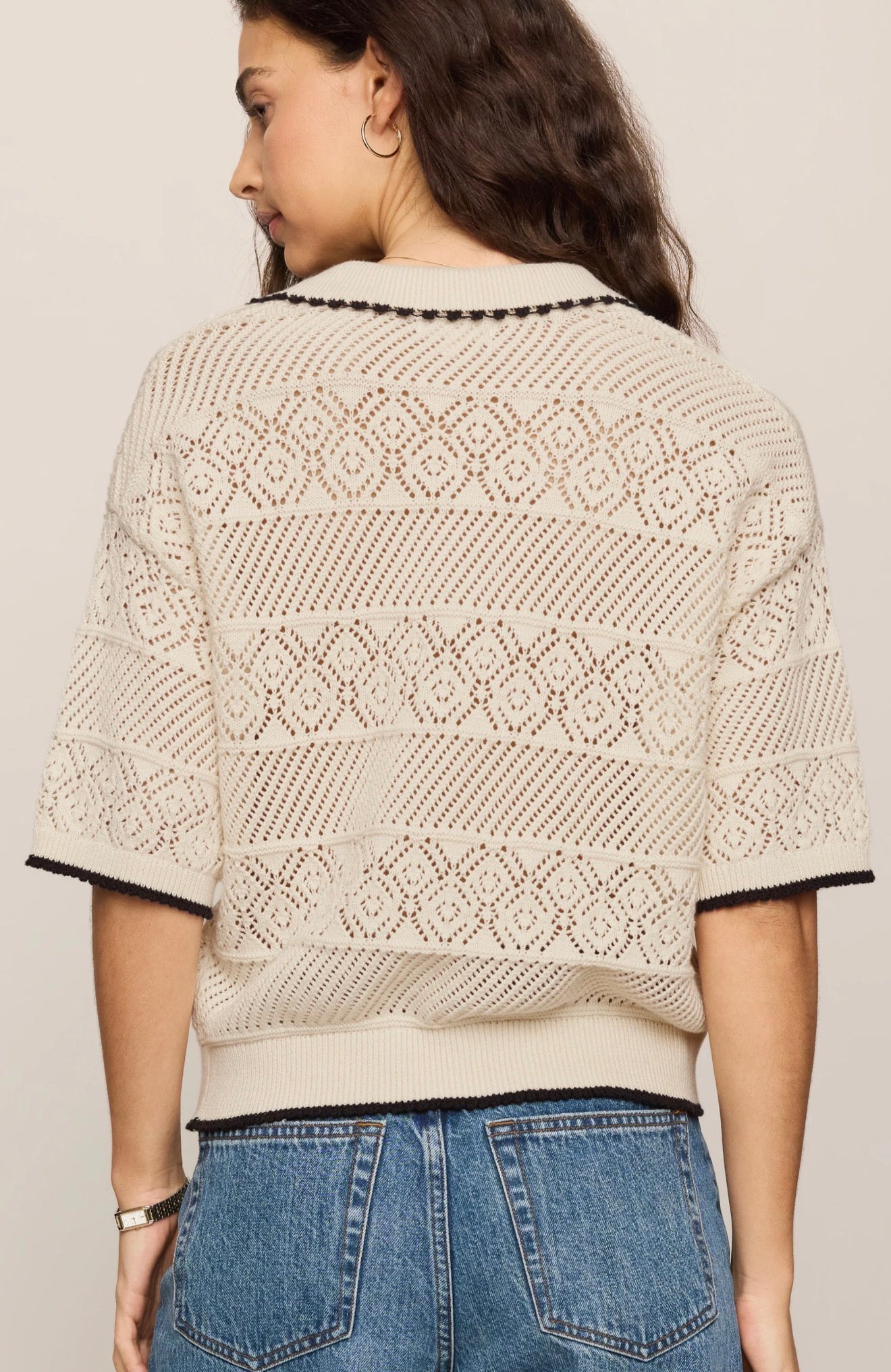 Denman Crochet Polo Sweater