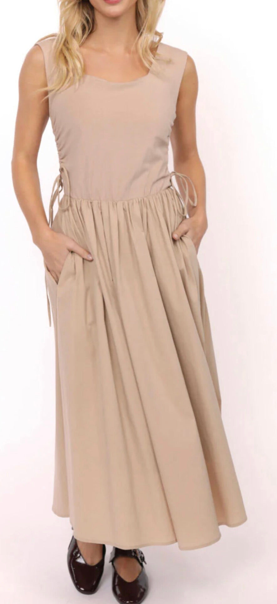 Shades on Mixed Media Ruched Midi Dress