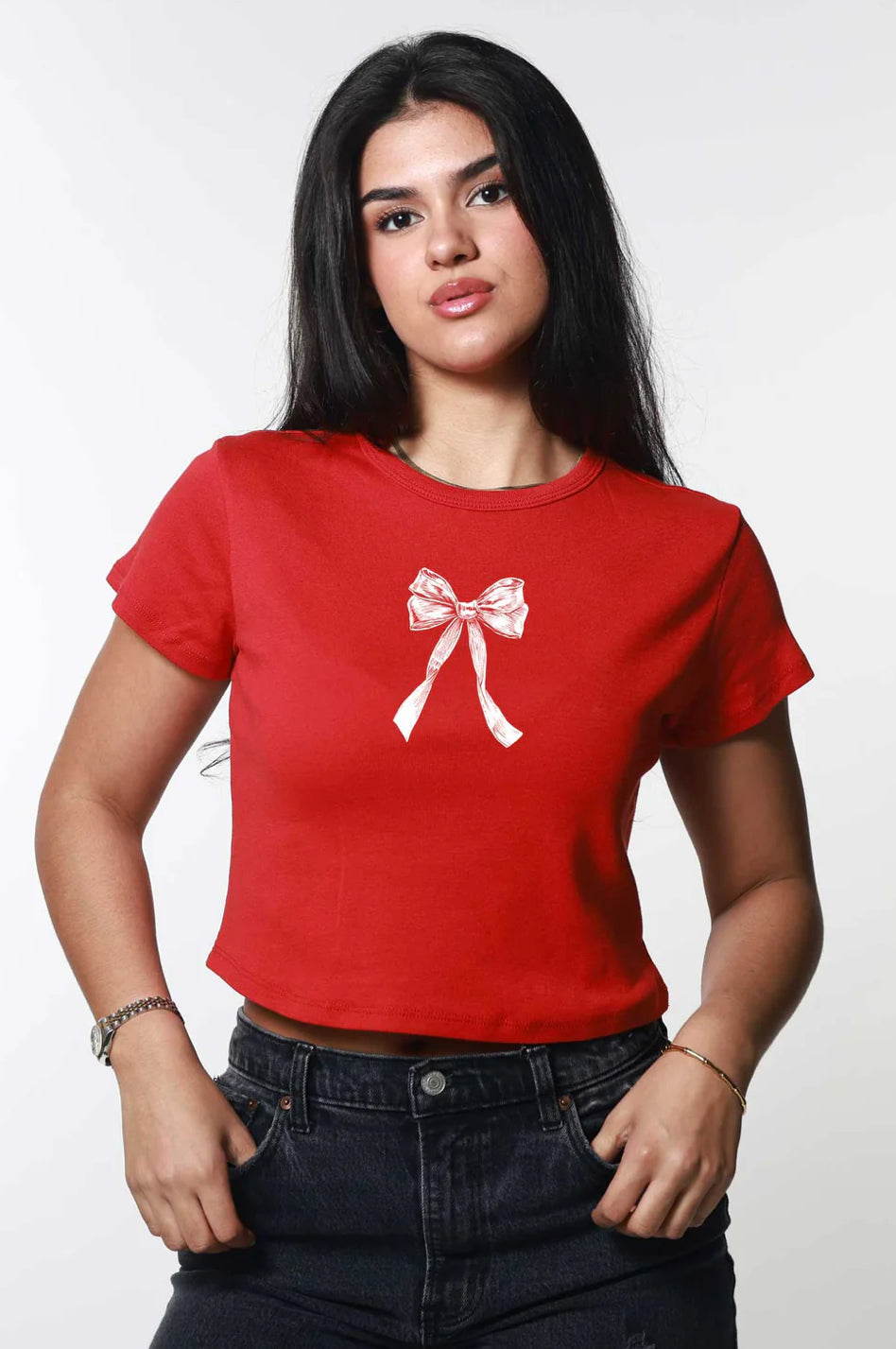 Holiday Bow Baby Tee by Girl Dangerous