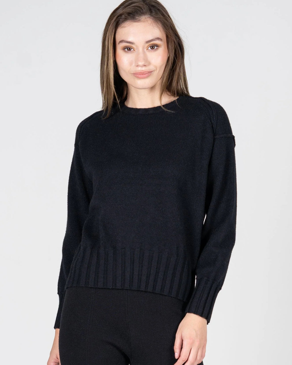 Viscose Blend Knit Rib Detaill Crew