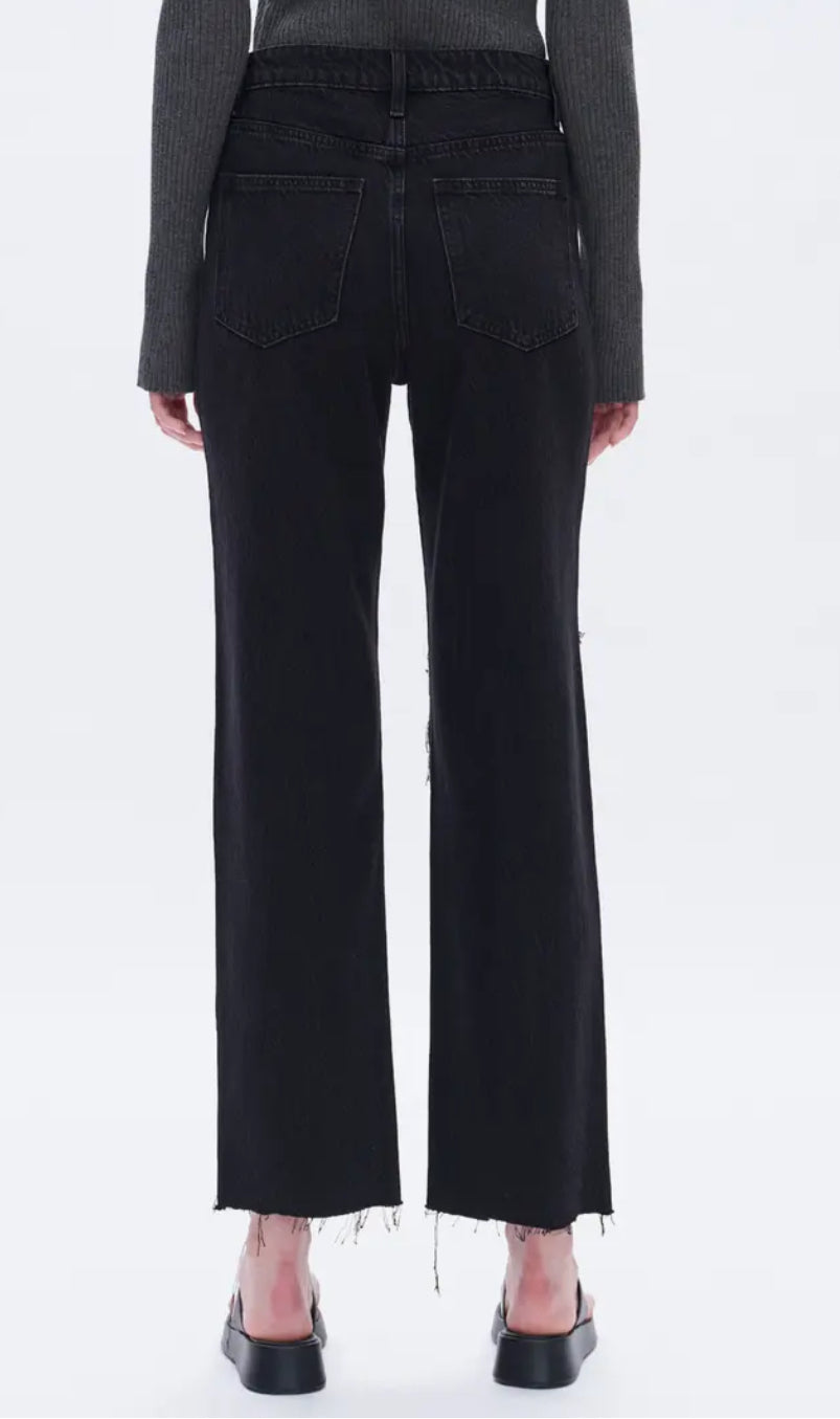 High Rise Straight Leg Jean with Lace by BAYEAS