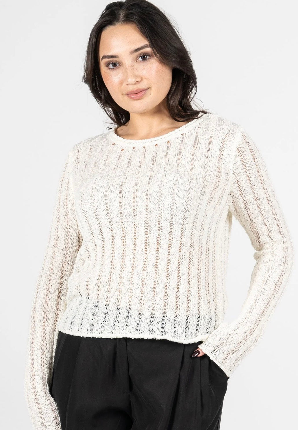 Long Sleeve Ladder Stitch Top