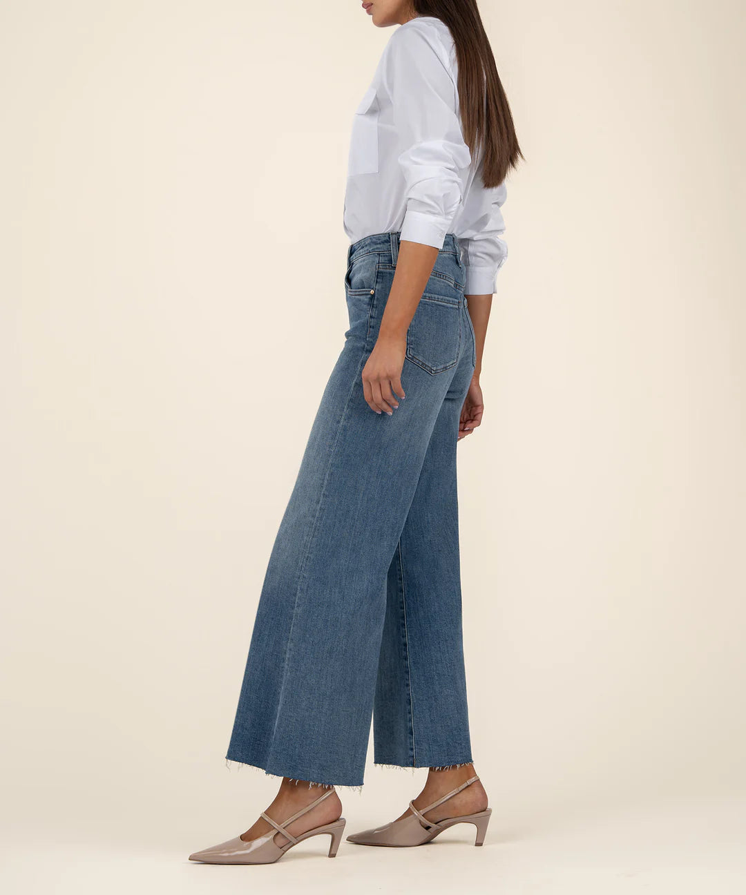 Kut From The Kloth Ryan High Rise Fab Ab Super Wide Leg Raw Hem