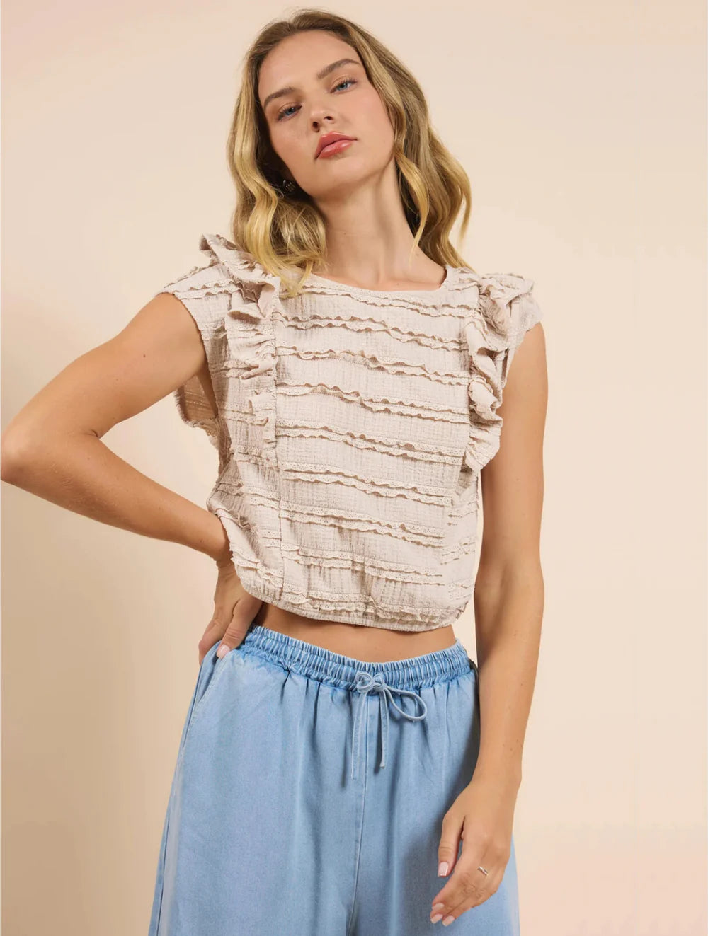 Wind Calls Ruffle Knit  Lace Top