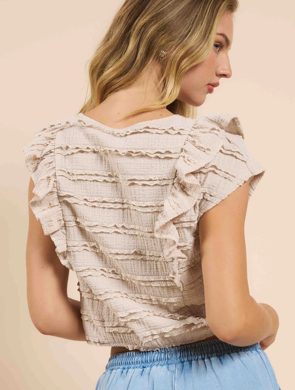 Wind Calls Ruffle Knit  Lace Top