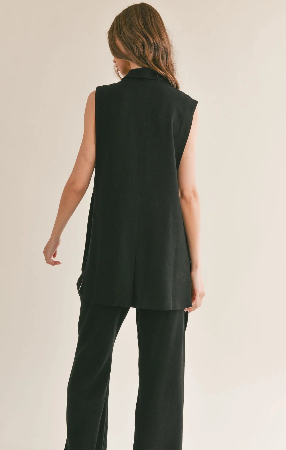 At Ease Linen Blend Side Belted Vest by Sage the Label