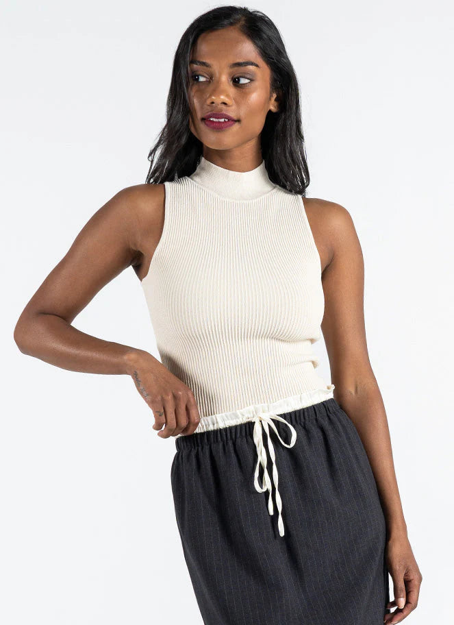 Ottoman Ribbed Sleeveless Mock Neck