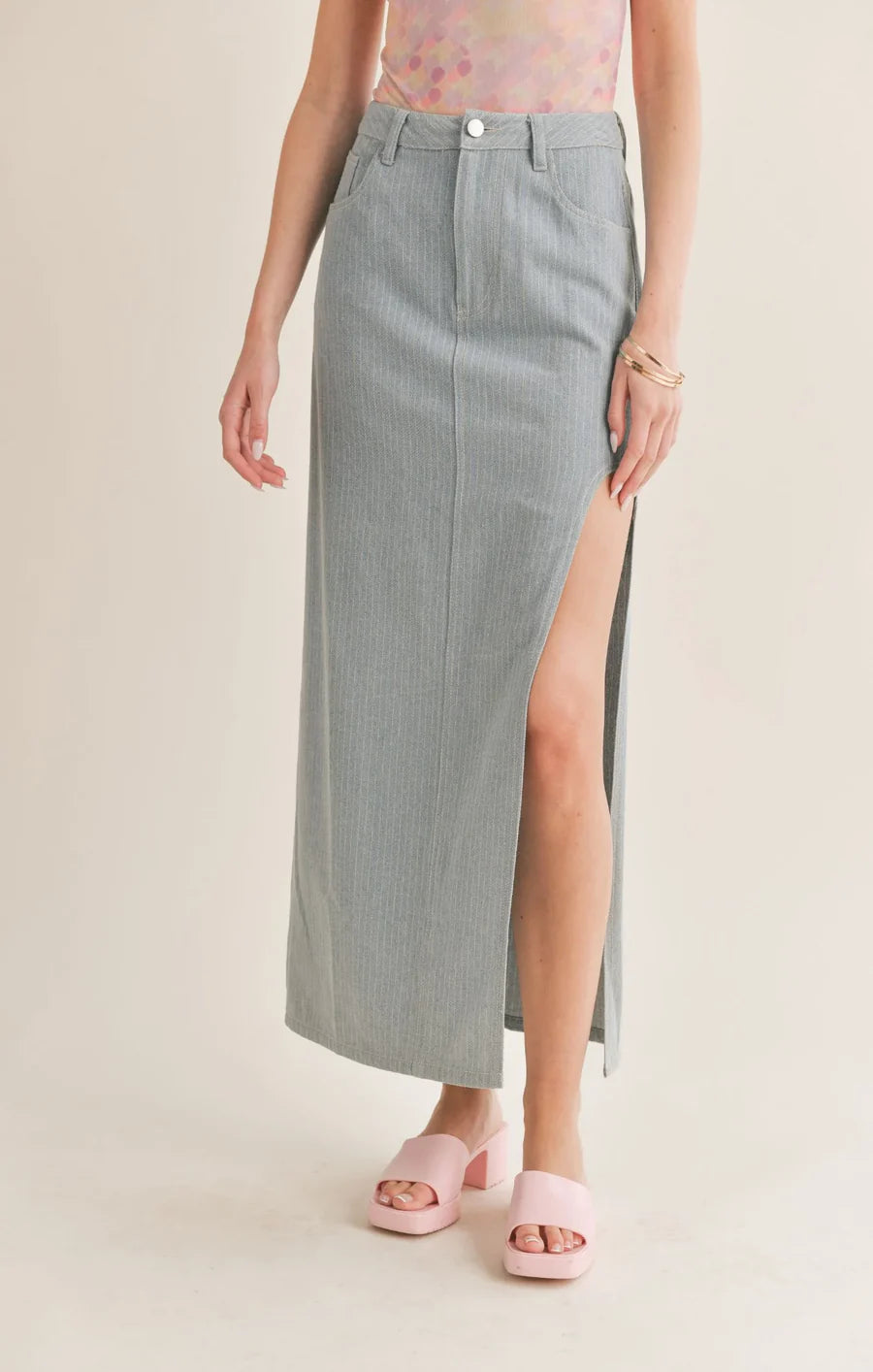 Locals Only High Slit Maxi Denim Skirt