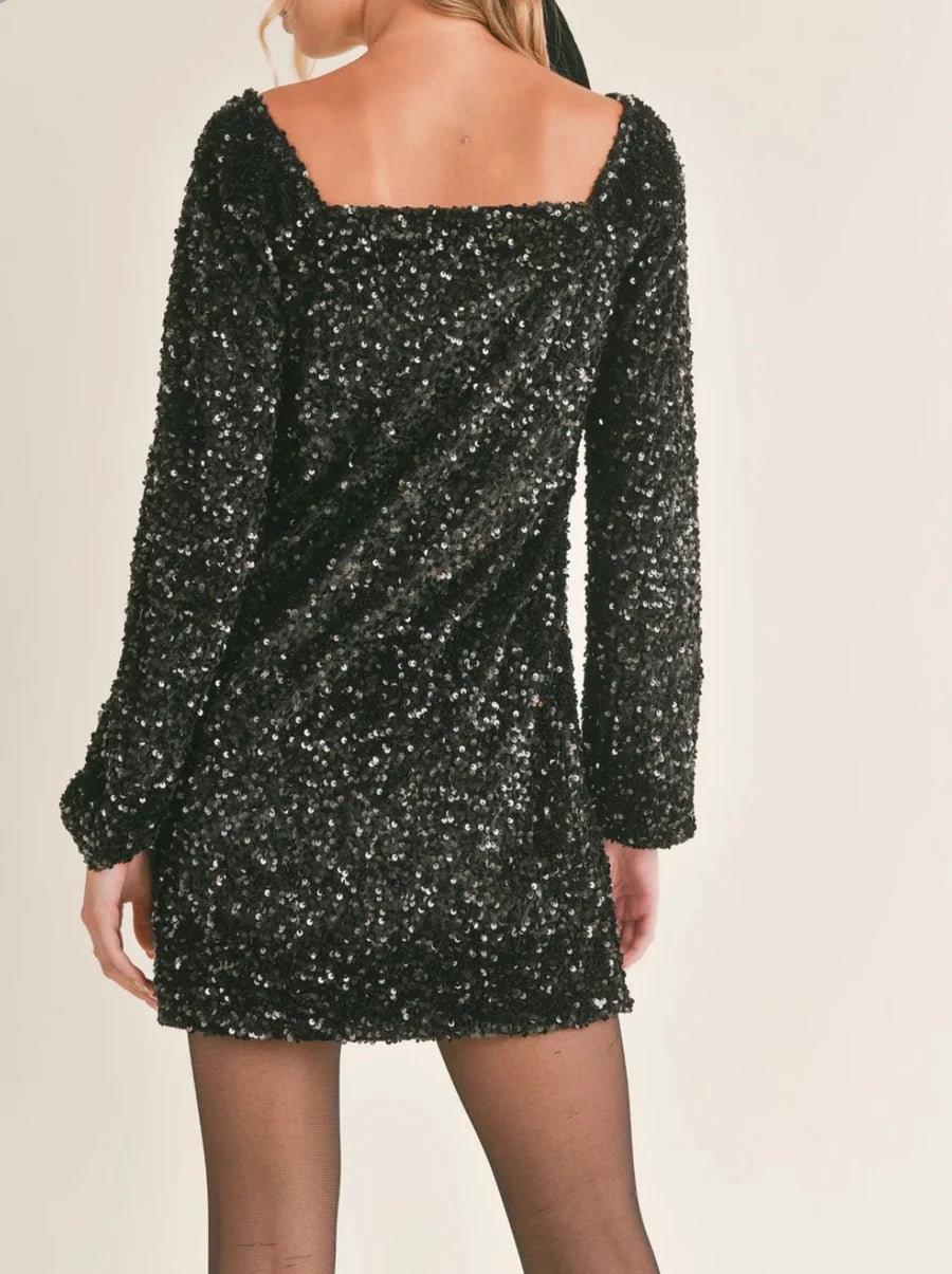 Illuminate Square Neck Sequined Mini Dress