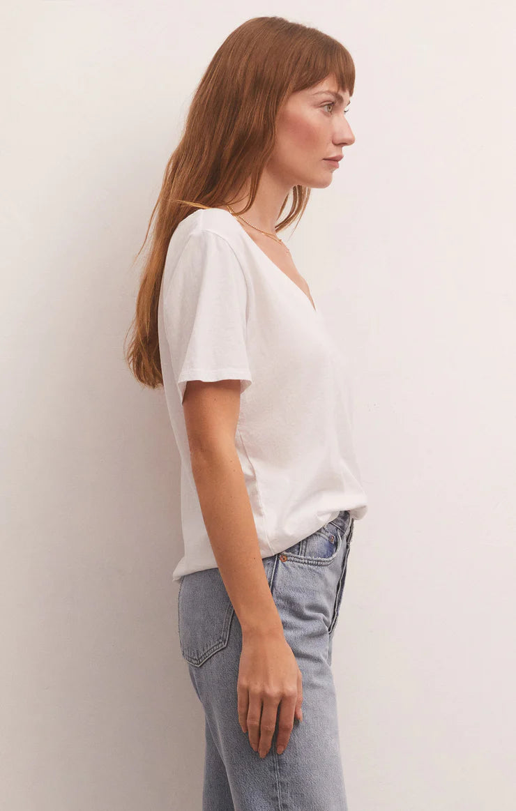 Girlfriend V-Neck Tee in White