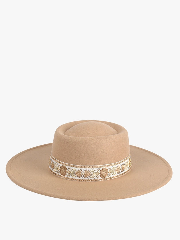 Ripley Floral Wide Brim Hat in Tan