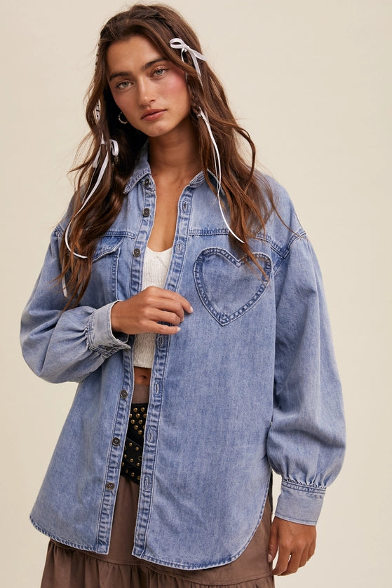 Heart Denim Button Up