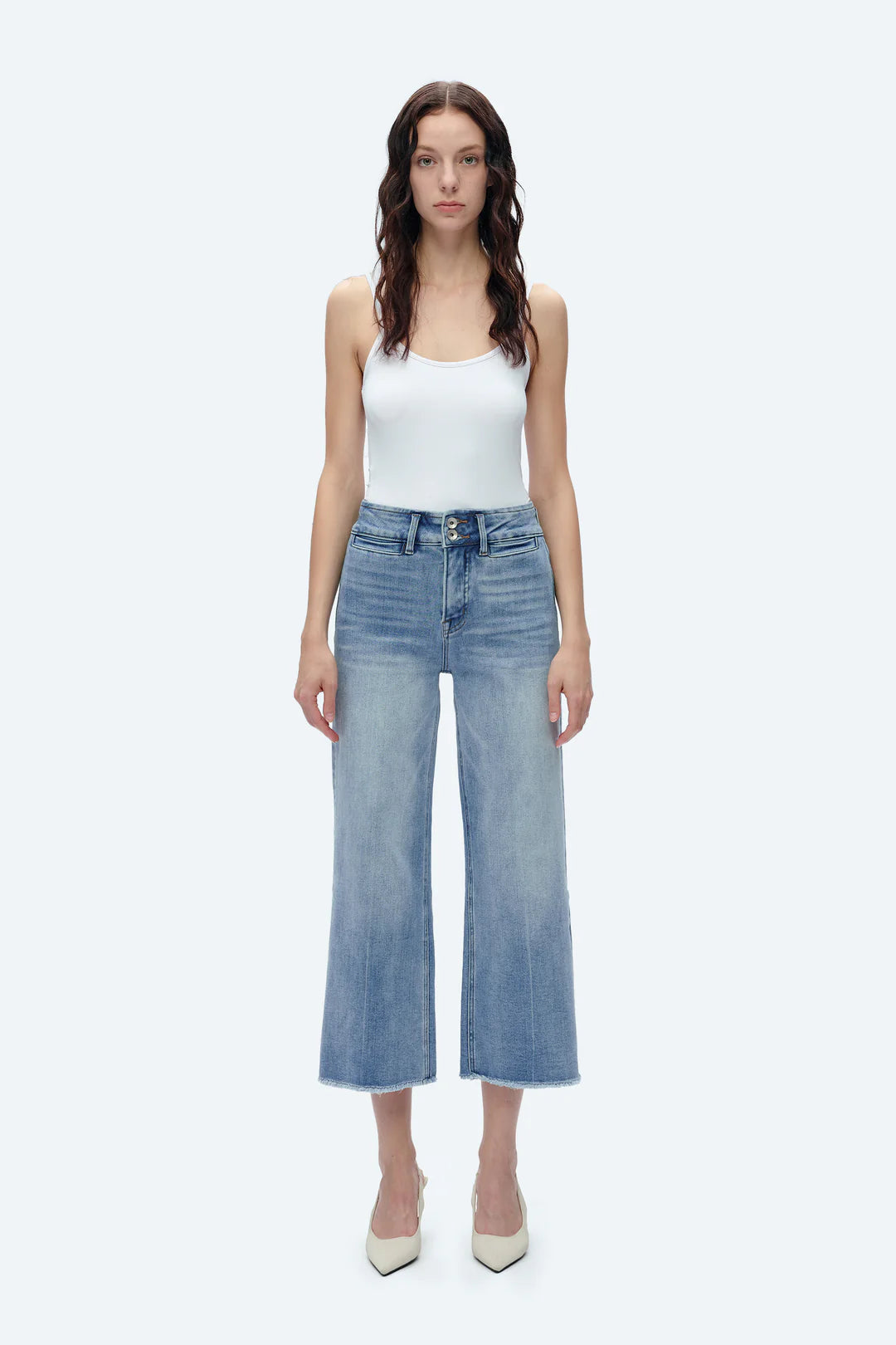 BAYEAS High Rise Wide Leg Jean With Raw Hem