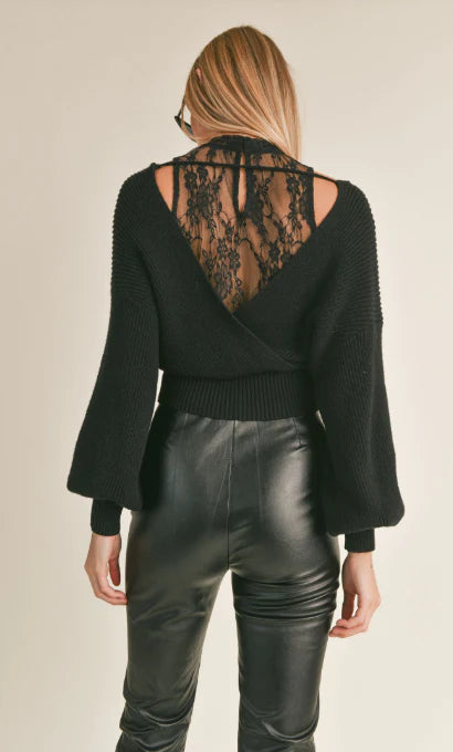 Night Glam Mixed Sweater with Lace