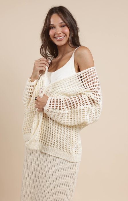 Peach Fuzz Open Knit Cardigan