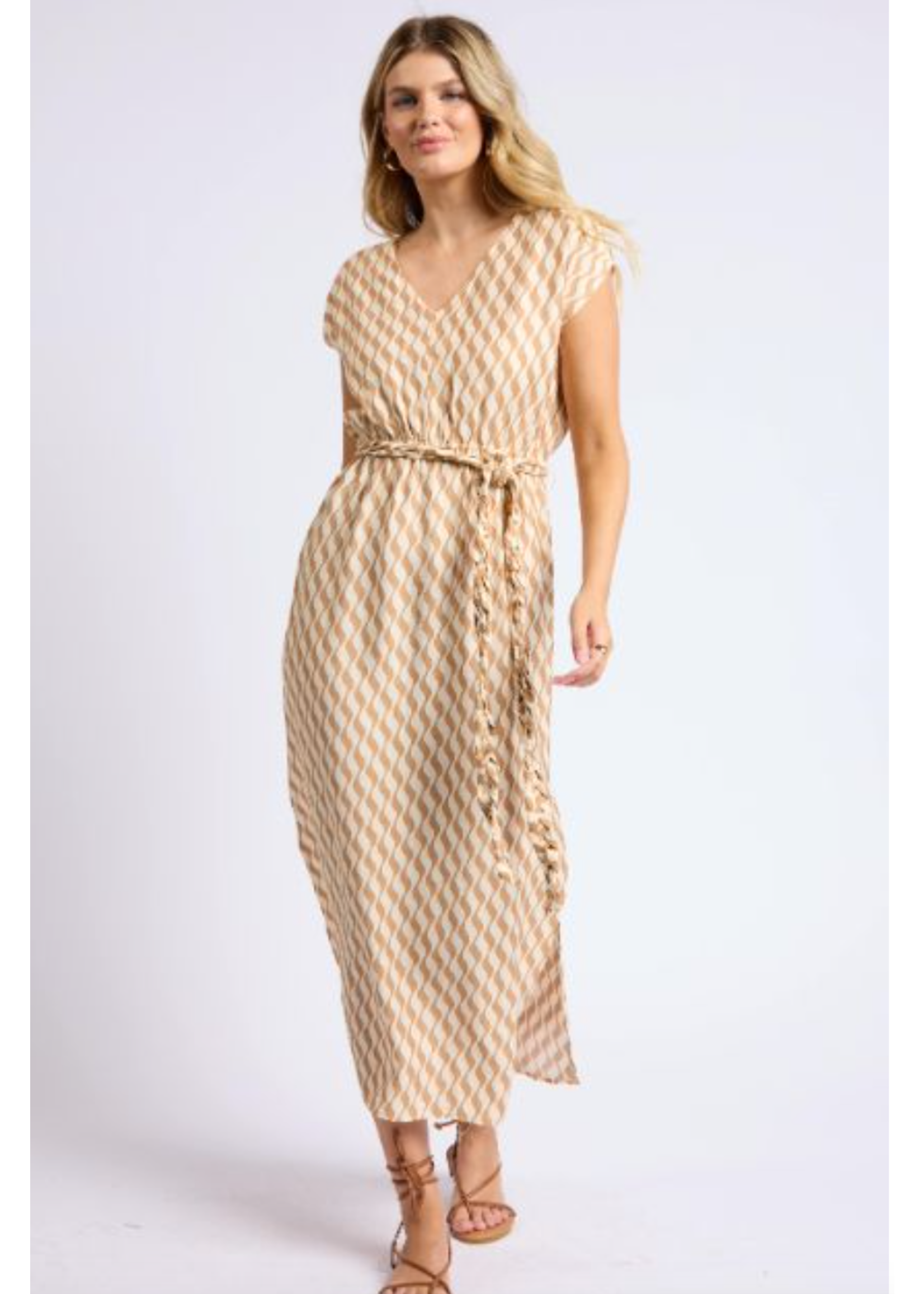 Prickly Pear Maxi Dress with Braided Belt