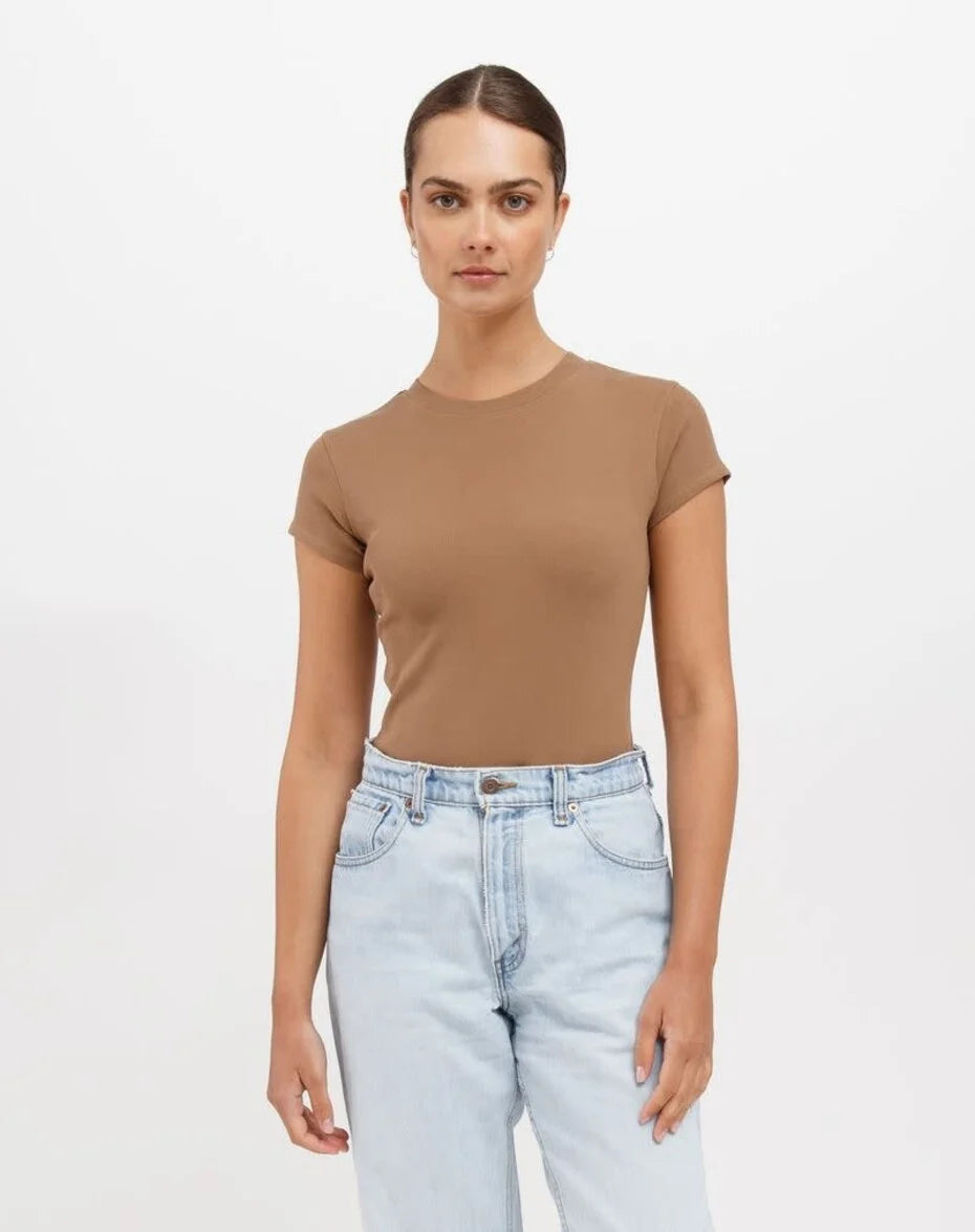 Ribbed Fitted Tee with Cap Sleeve by Brunette the Label