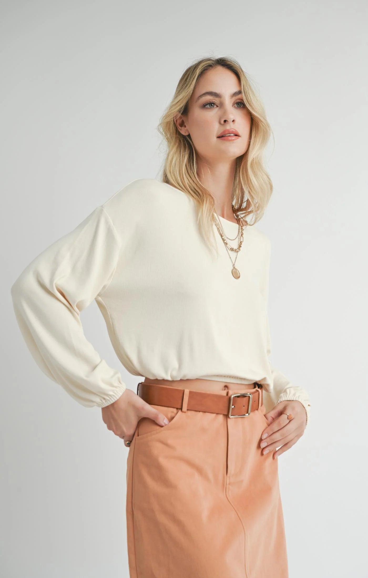 Ronan Long Sleeve Elastic Hem Knit Top