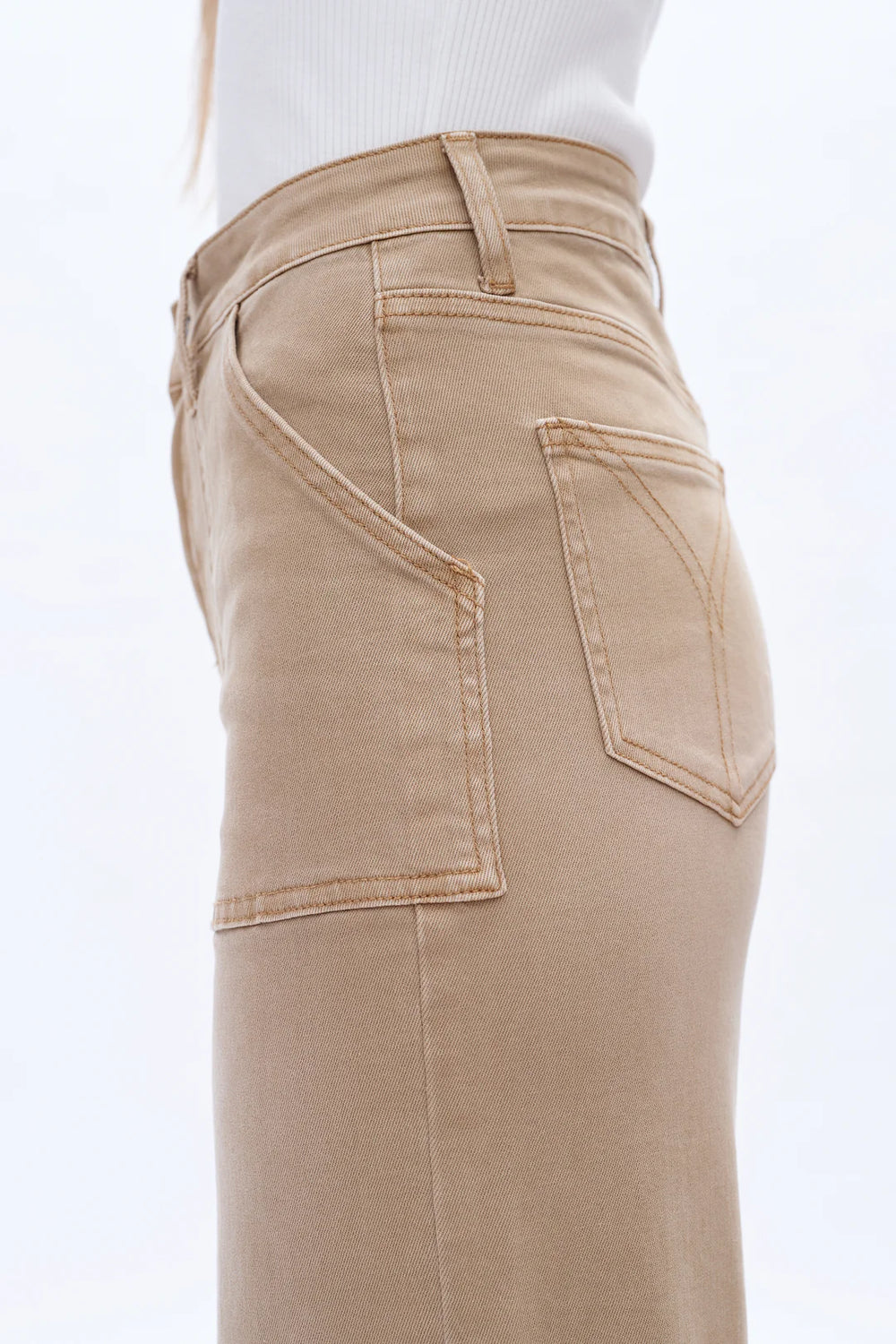 Utility Patch Pocket Khaki Wide Leg Jeans by BAYEAS