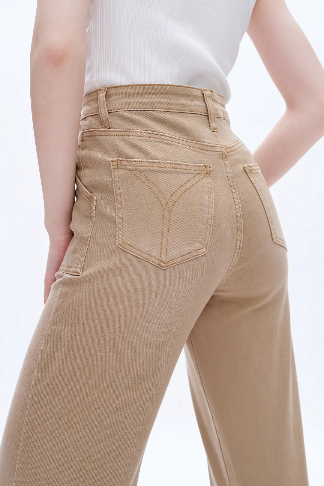 Utility Patch Pocket Khaki Wide Leg Jeans by BAYEAS